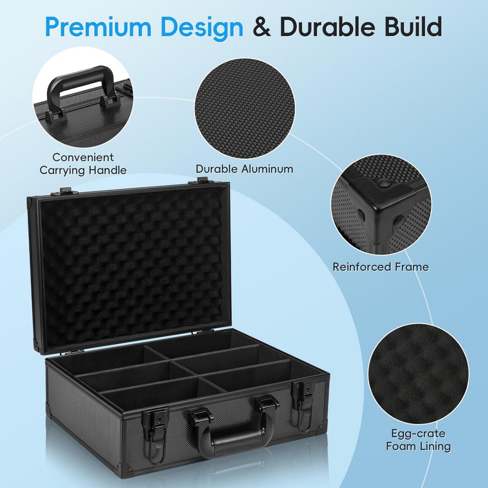 EVA Lined 3″x4″ Aluminum 35PT Toploader Box 6-Slot Card Storage Lockable Case US