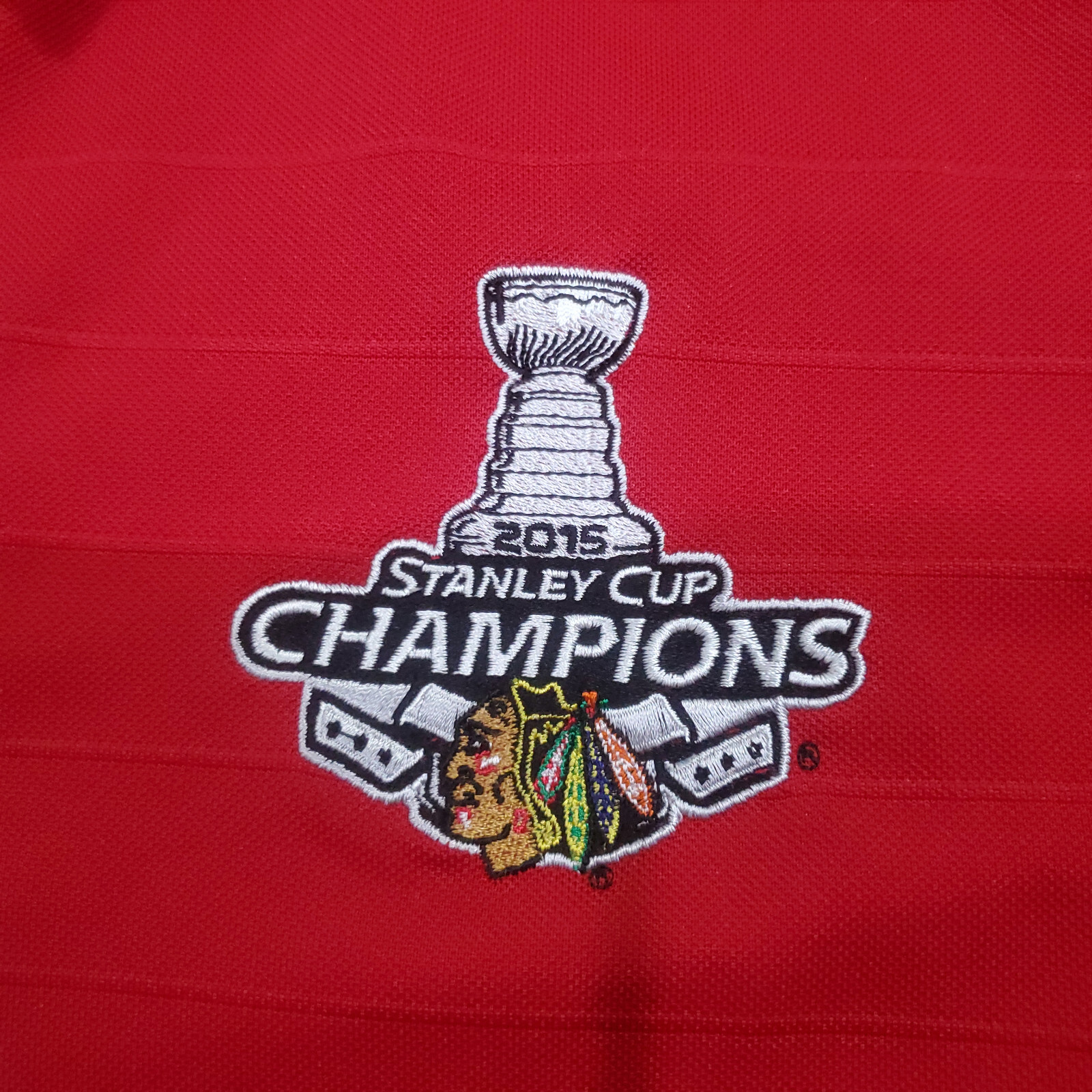 Chicago Blackhawks Polo Shirt Men L Red Sport Hockey NHL Logo Playoffs Polyester