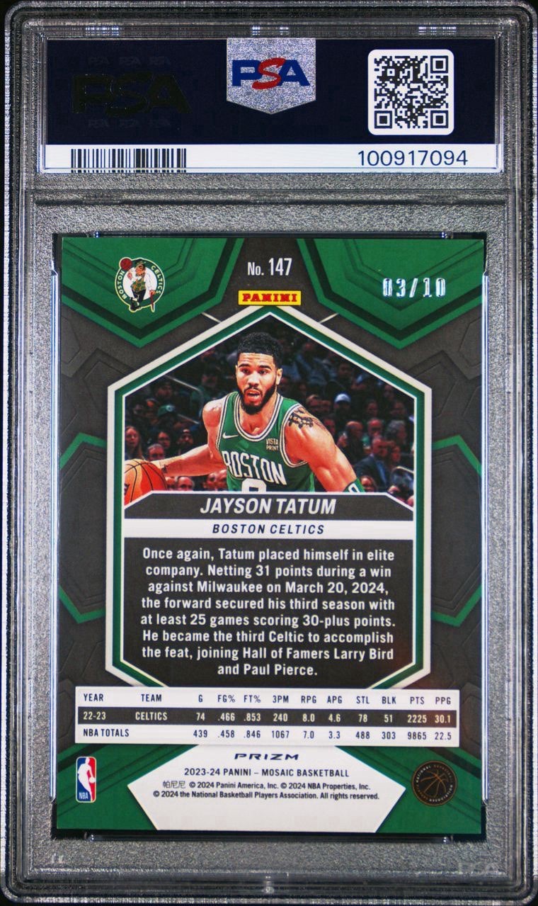 Jayson Tatum 2023 Mosaic Pink Fluorescent /10 PSA 10 POP 1 Only One Sick