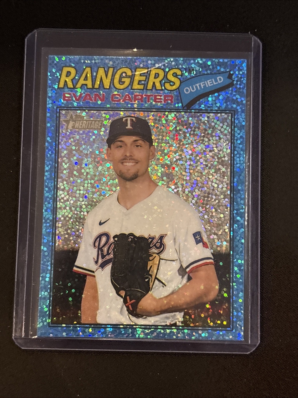 🔥Evan Carter 2026 Topps Heritage #244 Chrome Light Blue Sparkle Refractor