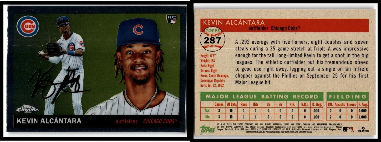 2025 Topps Chrome Platinum Baseball #287 Chicago Cubs KEVIN ALCANTARA RC