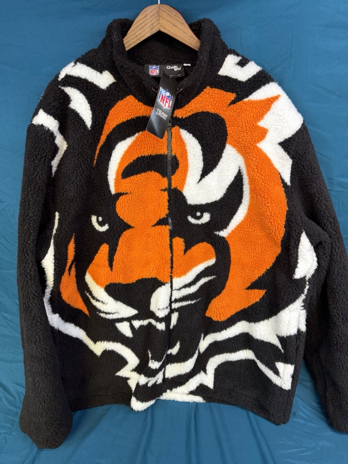 Cincinnati Bengals Chalk Line Big Logo Sherpa Jacket Size XL