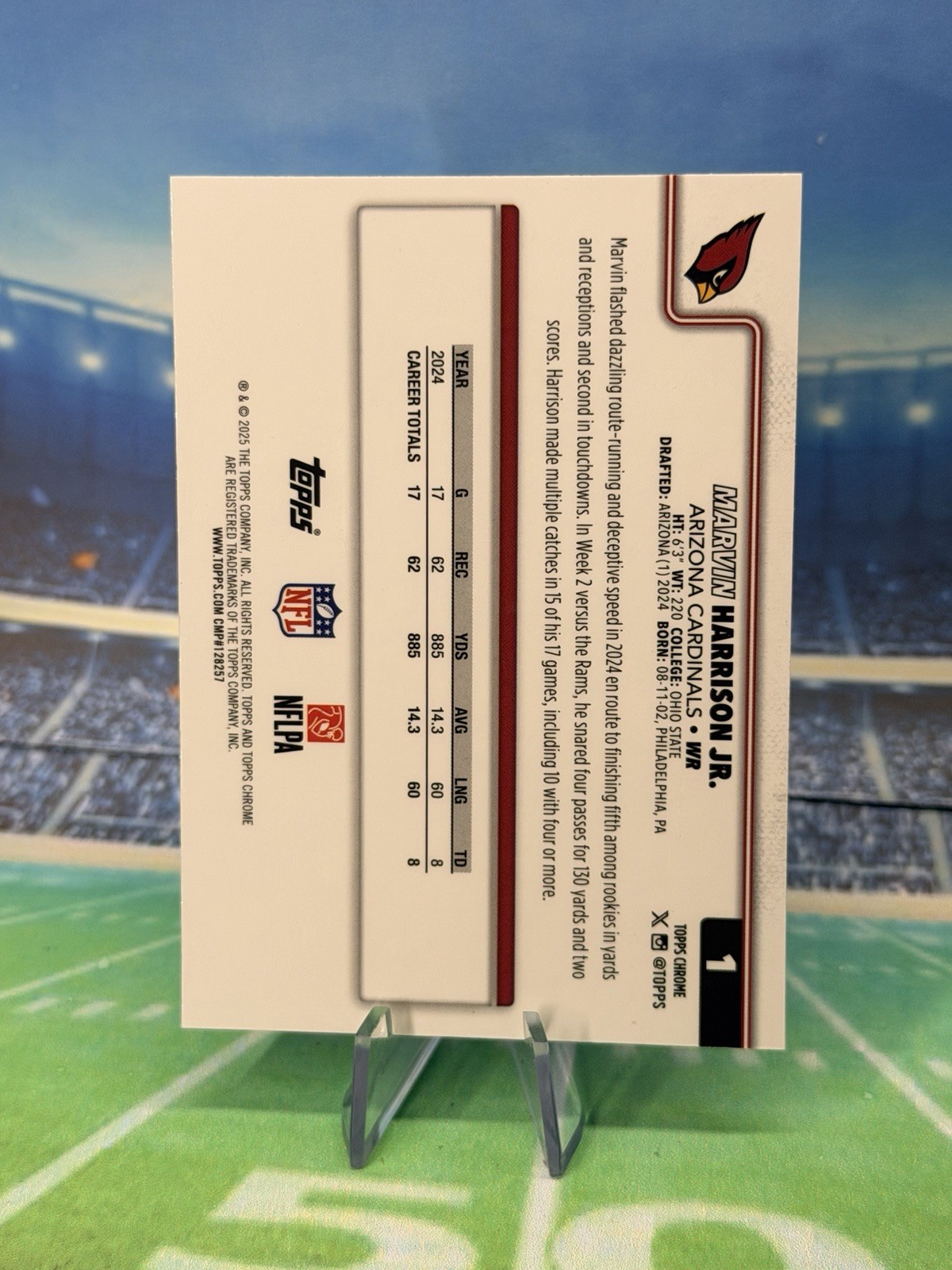 2025 Topps Chrome – Marvin Harrison Jr – True Green Refractor /99 Cardinals