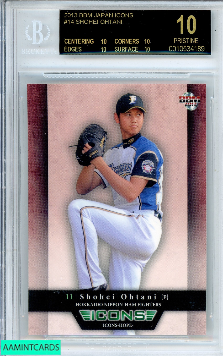 2013 BBM JPN SHOHEI OHTANI#14 ICONS HOKKAIDO NIPPON HAM FGHTR RC BGS 10 PRISTINE