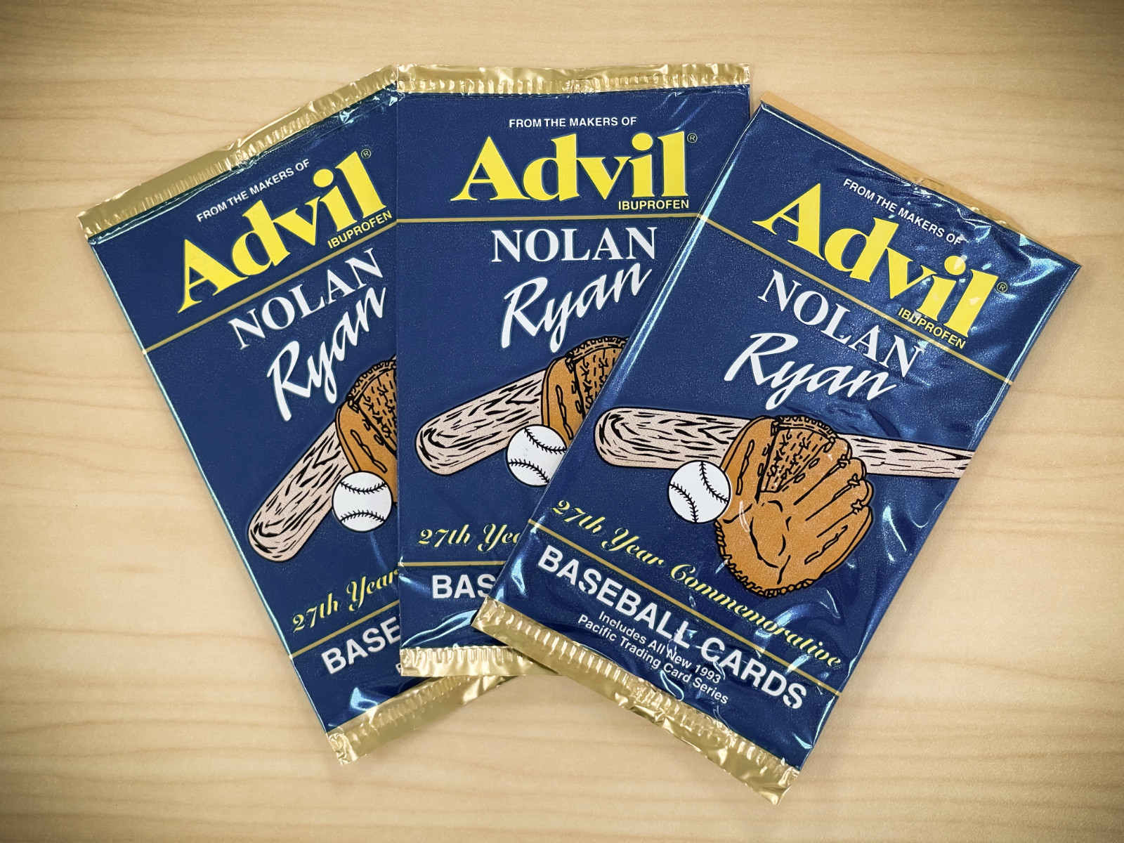 Nolan Ryan Advil Pack 1993 Pacific Baseball 1 Pack – 2 Cards Per Pack!