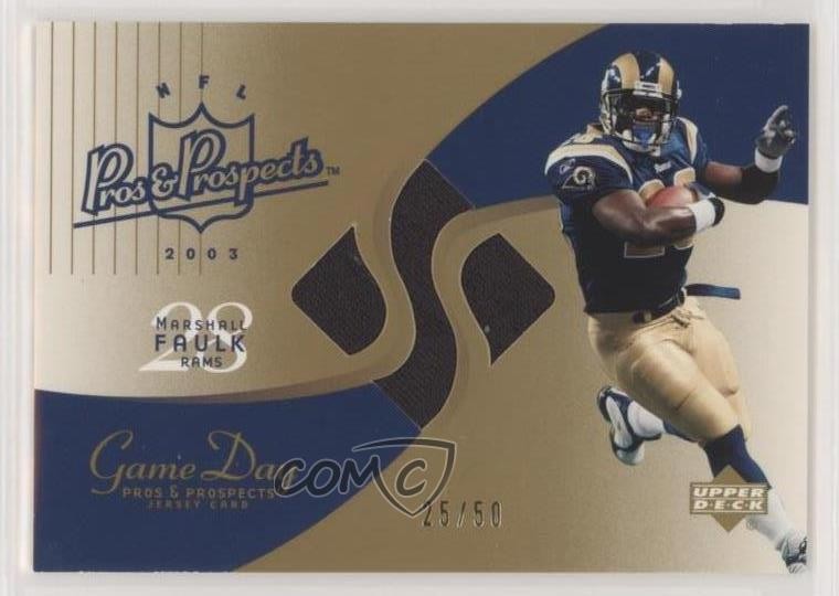 2003 Pros & Prospects Game Day Jerseys Gold 25/50 Marshall Faulk #JC-MF HOF 6p0