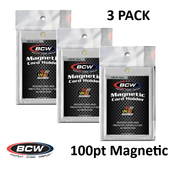 BCW (New) 3ct Pack – 100pt Magnetic Holder – UV Protection – Thick Card Mag