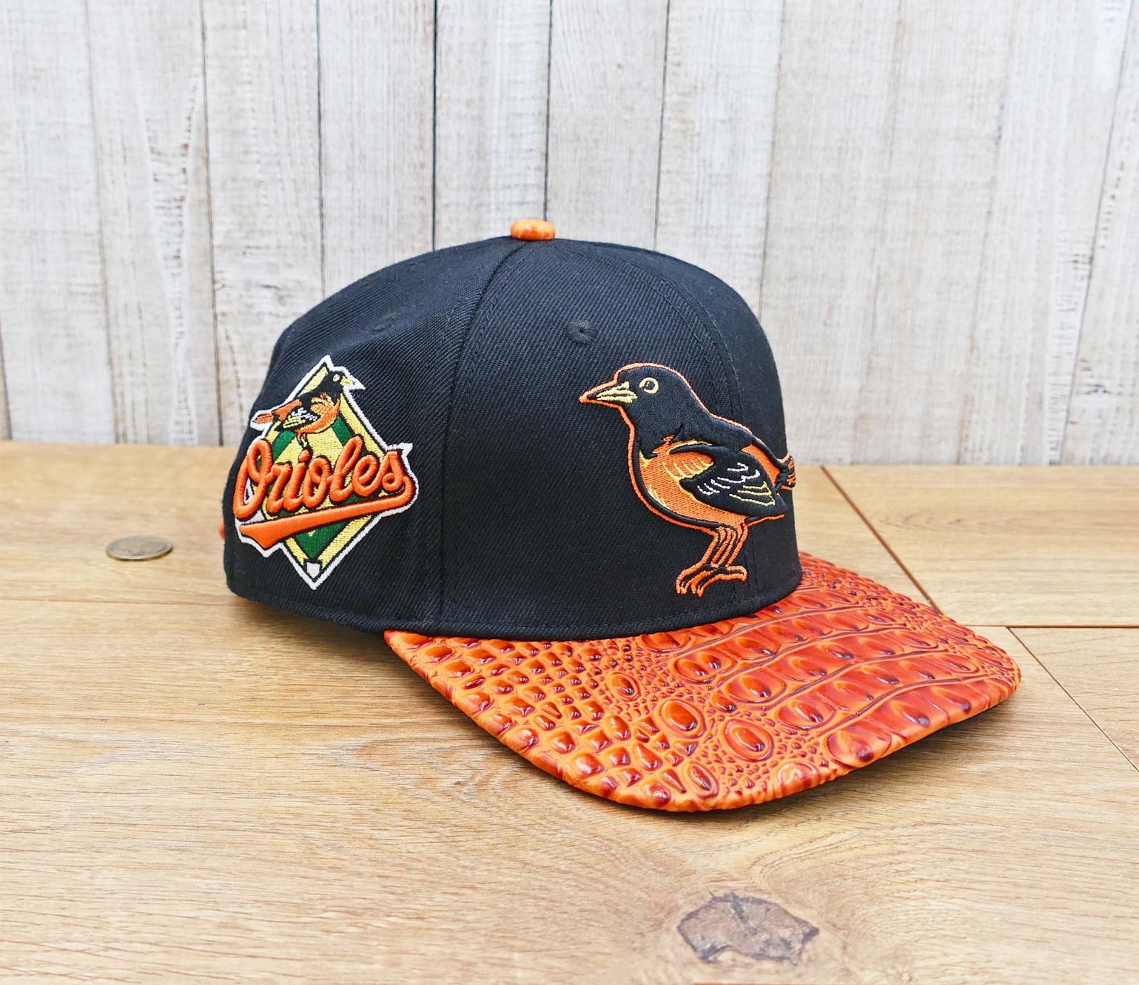 Baltimore Orioles Hat Croc Embossed PU Leather Visor Adjustable MLB Strapback