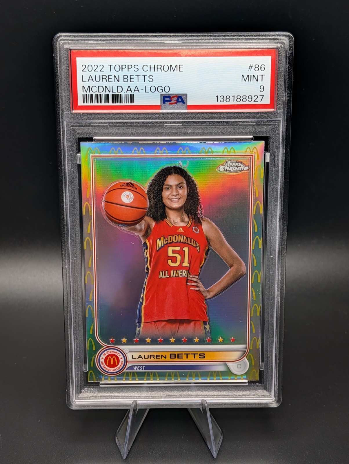 2022 Topps Chrome McDonald’s AA #86 Lauren Betts RC – SP Logo Parallel – PSA 9