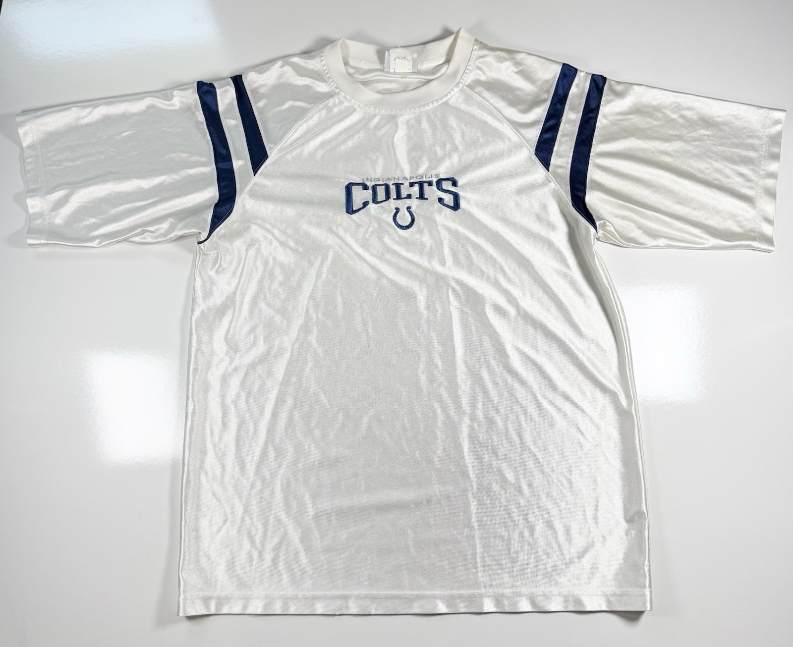 Indanapolis Colts Jersey Men’s Large NFL Embroidered White Blue Football Shirt