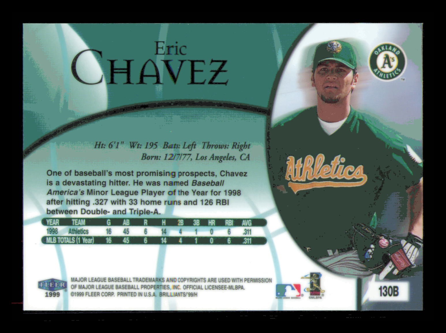 Eric Chavez 1999 Fleer Brilliants Blue #130B Oakland Athletics Rookie RC