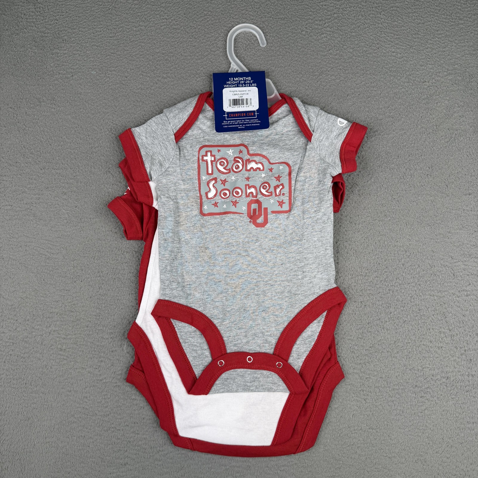 Oklahoma Sooners Creeper Set Boys 12 Months Red Gray NCAA Football Champion
