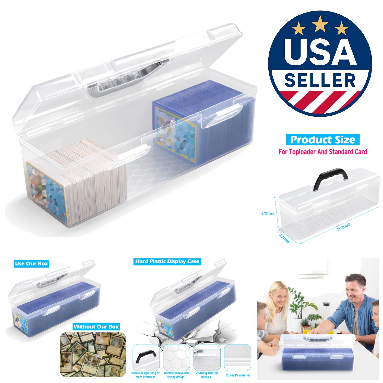 Impact Resistant Toploader Storage Box – Large Capacity for 750 Cards & Handle
