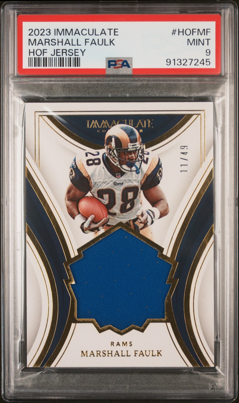 2023 Immaculate #HOF-MF Marshall Faulk Immaculate HOF Jerseys PSA 9