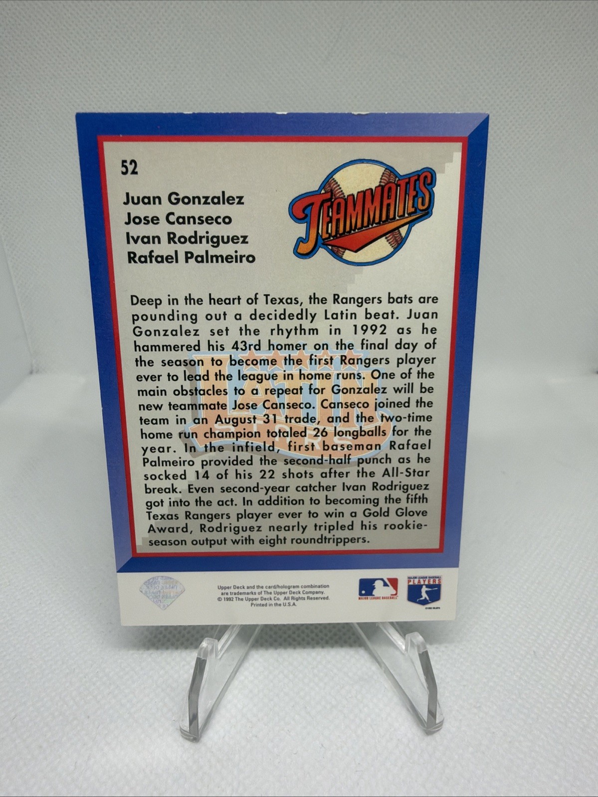 1992 Upper Deck Baseball Card #52 Latin Stars Teammates Juan Gonzalez Rodriguez