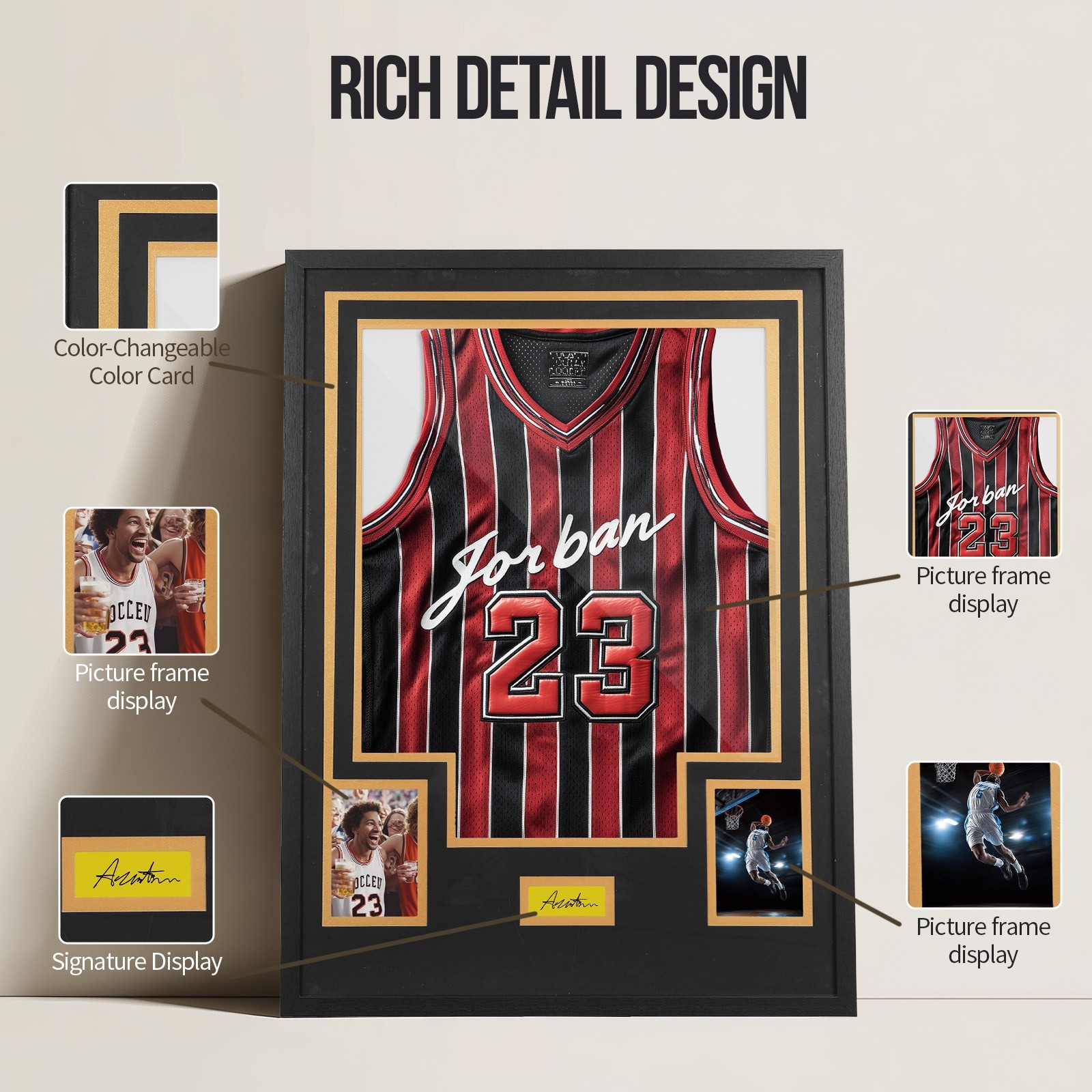 Blue & Orange Jersey Display, Wall Mount Frame w/ Mat, Photo Slot & Hardware