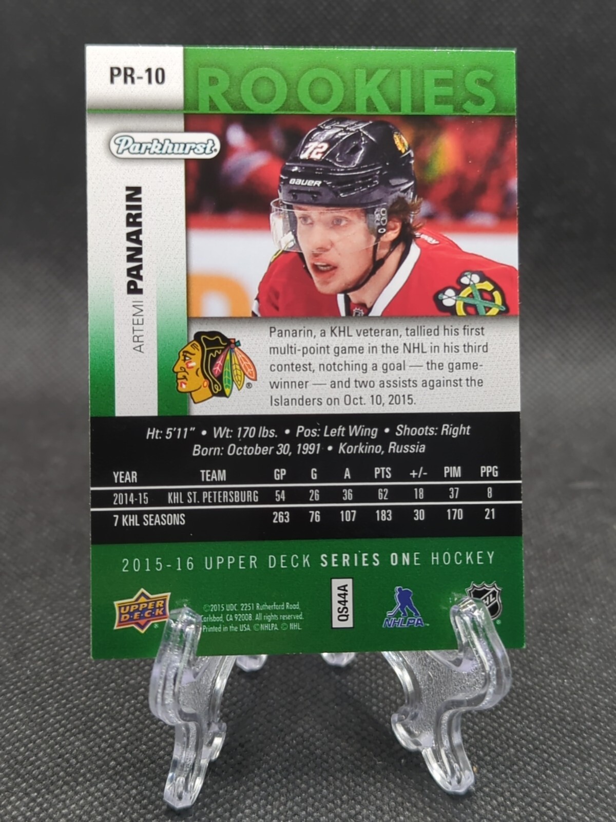 2015-16 Upper Deck Parkhurst Rookies #PR-10 Artemi Panarin RC Green
