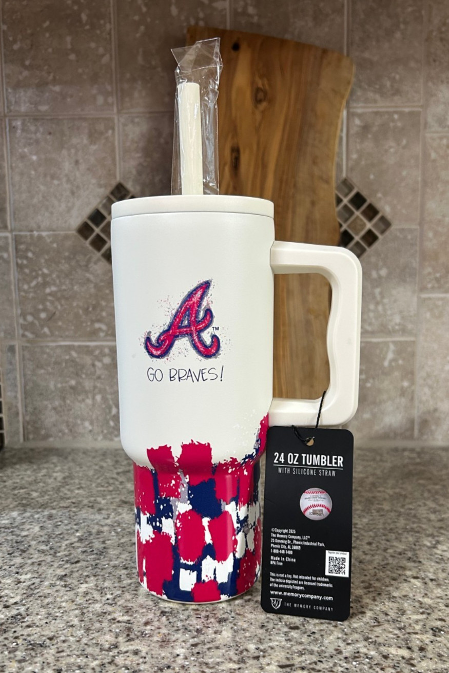 Atlanta Braves~MLB 24 Oz.~Abstract Tumbler~Screw Top Lid~w/Silicone Straw