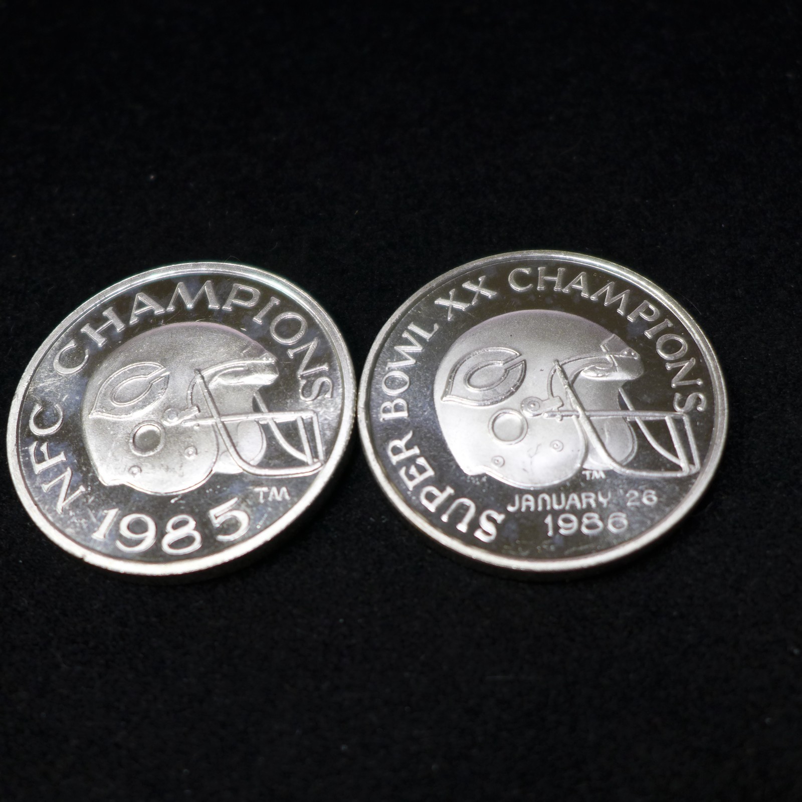 Rare 1985 & 1986 Chicago Bears “Monsters of the Midway” NFC Champs .999 Silver