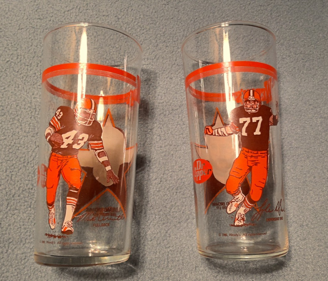 1981 Wendy’s Cleveland Browns Dr. Pepper Mike Pruitt, Lyle Alzado 16oz Glass Lot