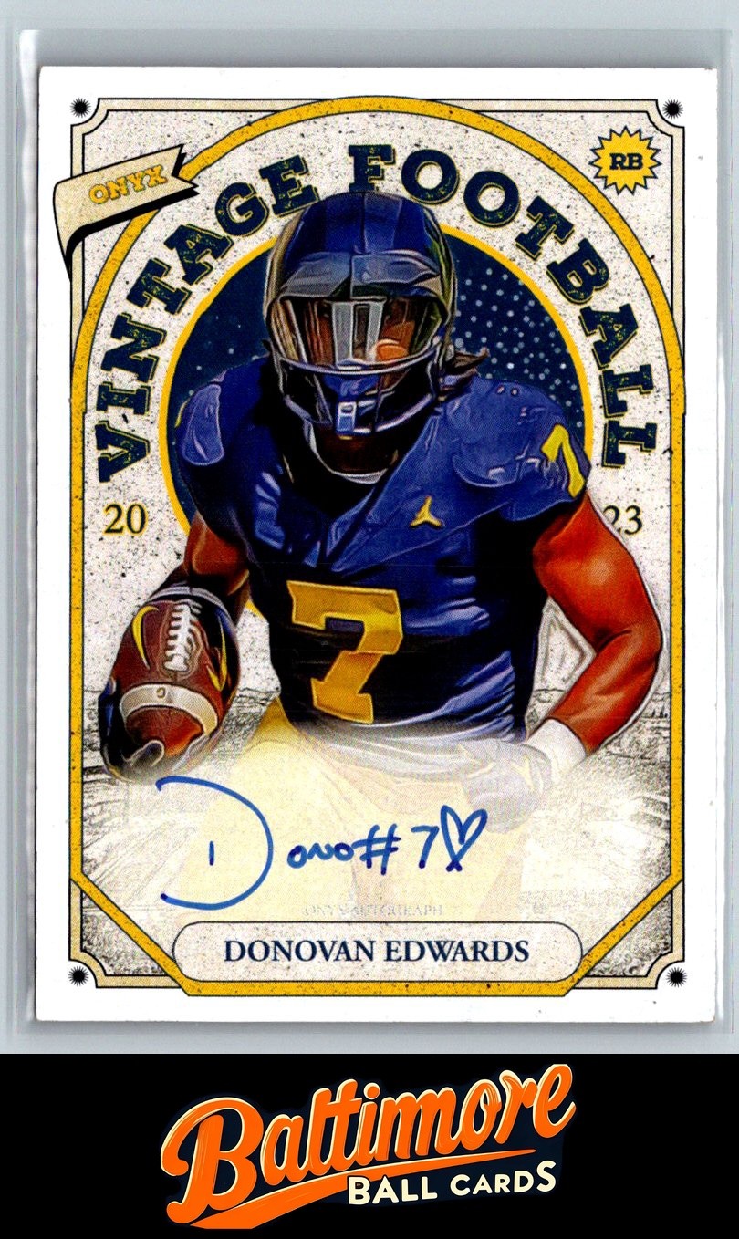 Donovan Edwards 2023 Onyx Vintage Football #OADE Blue Signatures Auto 30826-20