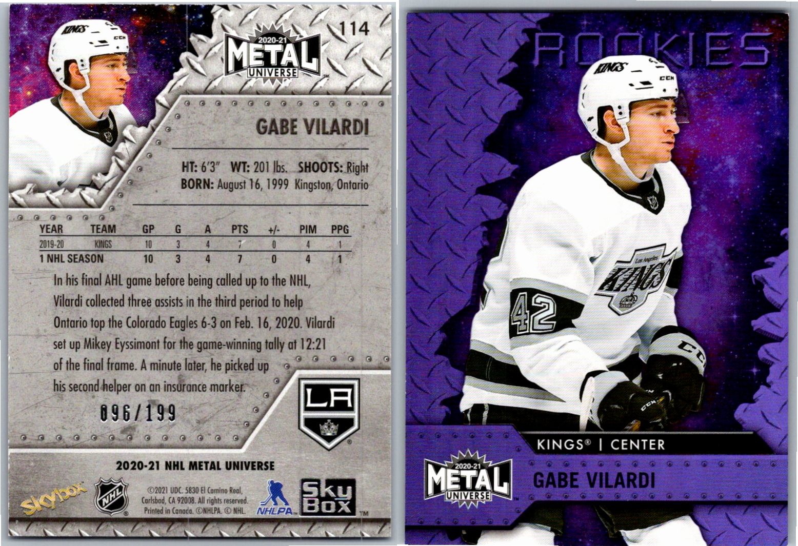 2020 Metal Universe Spectrum Purple Rookie Gabe Vilardi 114 096/199