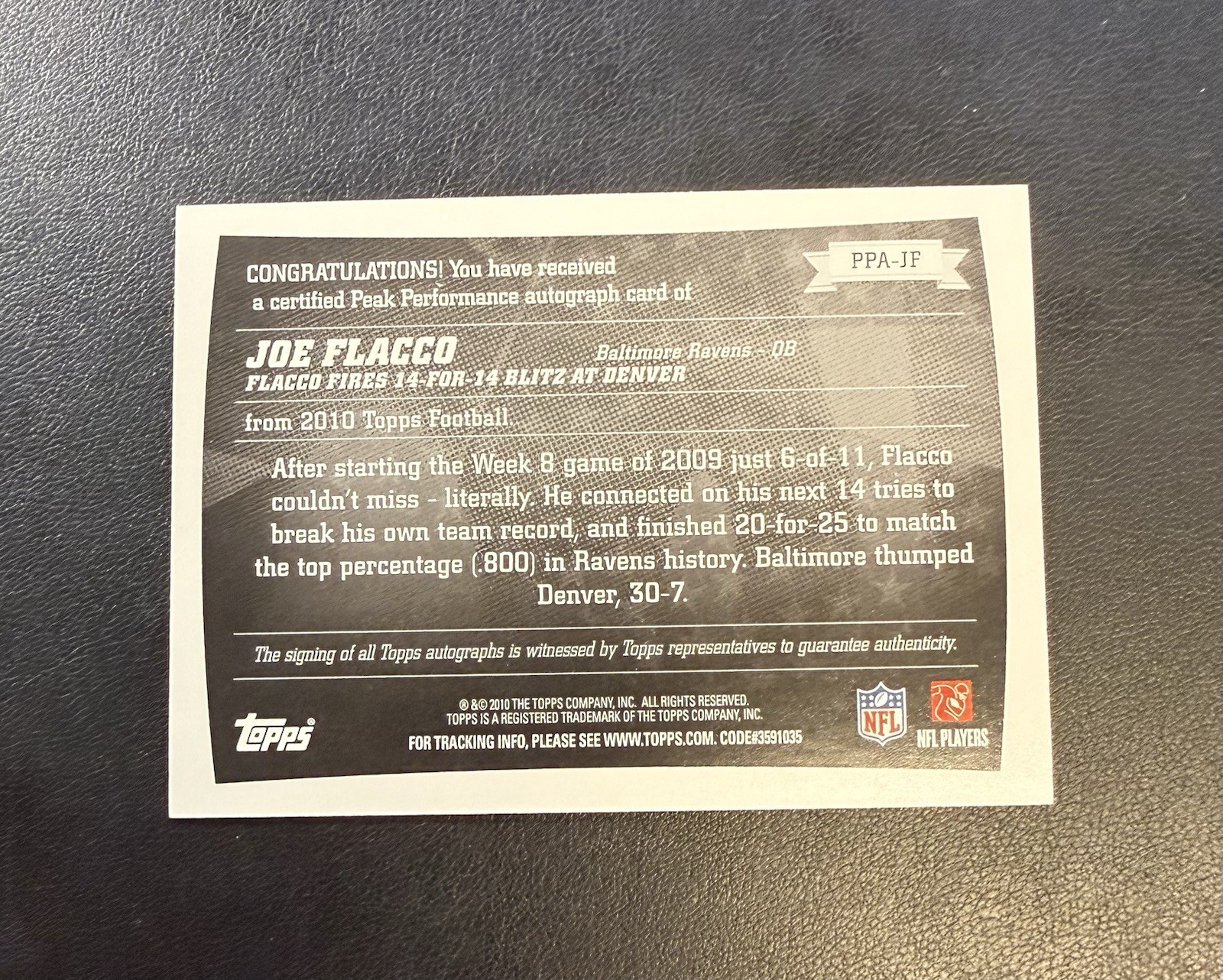 2010 Topps – Peak Performance Autographs Joe Flacco #PPA-JF (AU)