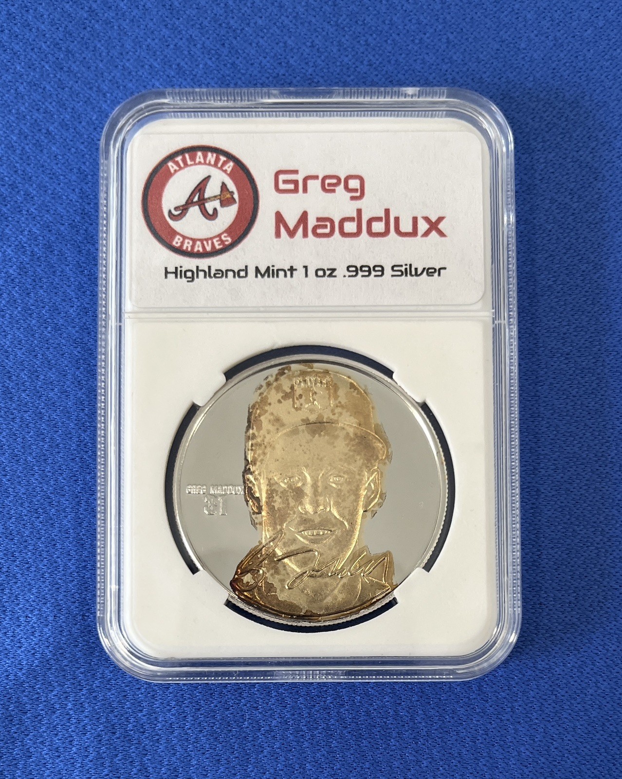 GREG MADDUX 1 Oz .999 Fine Silver Round Highland Mint /5000 MLBPA UpGraded Slab