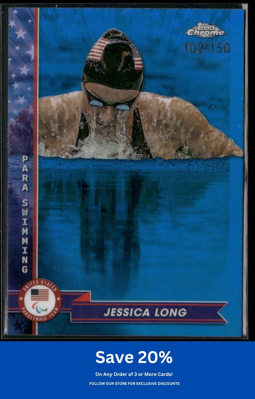Jessica Long 2024 Topps Chrome U.S. Olympics #2 Blue Refractors /150 USA F70