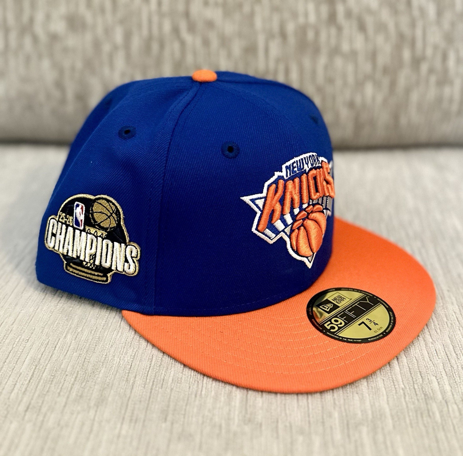 New York Knicks 2026 NBA Champion 59FIFTY New Era 7 3/4 Fitted Hat Blue Orange
