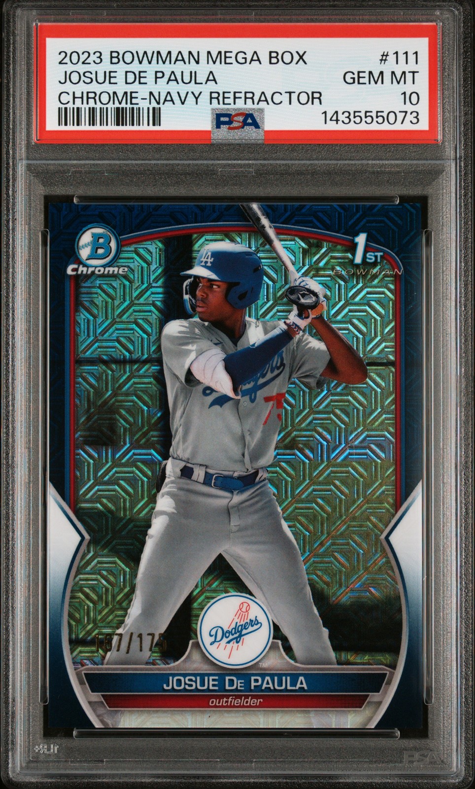 2023 BOWMAN MEGA BOX CHROME NAVY REFRACTOR #111 JOSUE DE PAULA 167/175 PSA 10