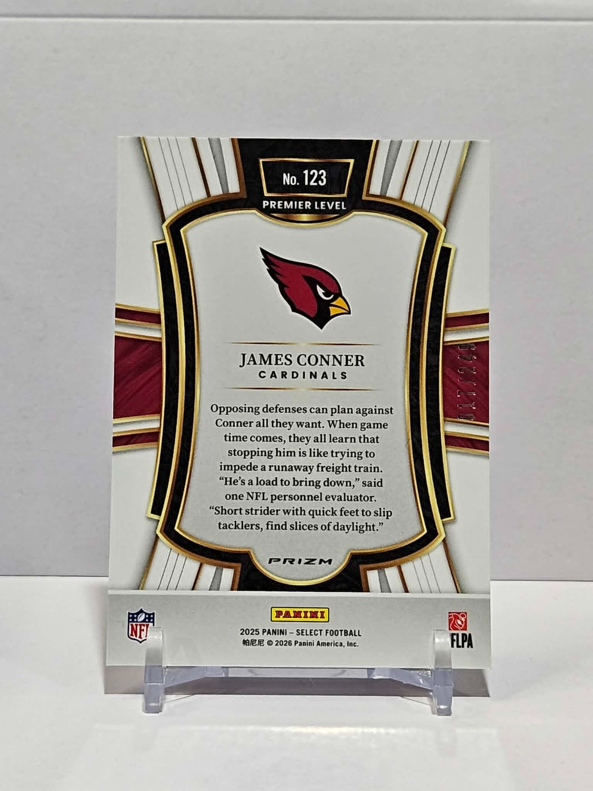 2025 Panini Select James Conner Red Prizm Premier Level /249 Cardinals SSP