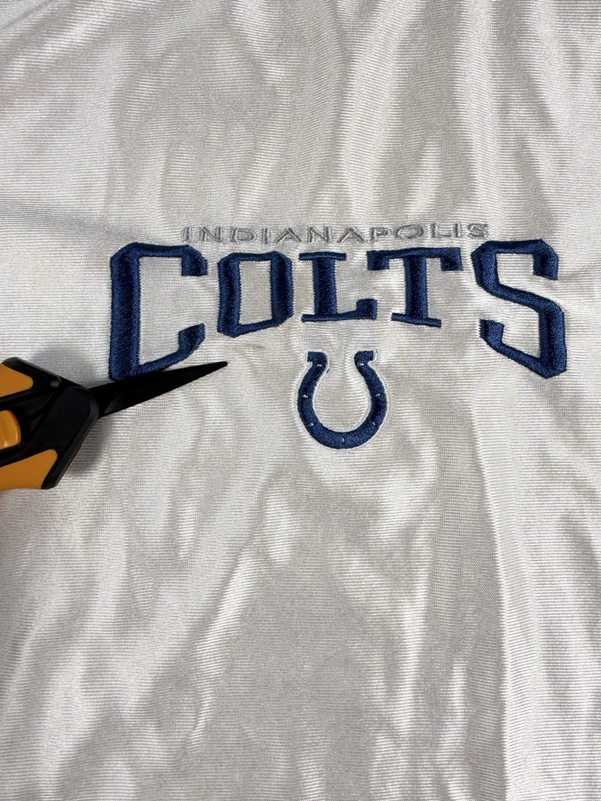 Indanapolis Colts Jersey Men’s Large NFL Embroidered White Blue Football Shirt