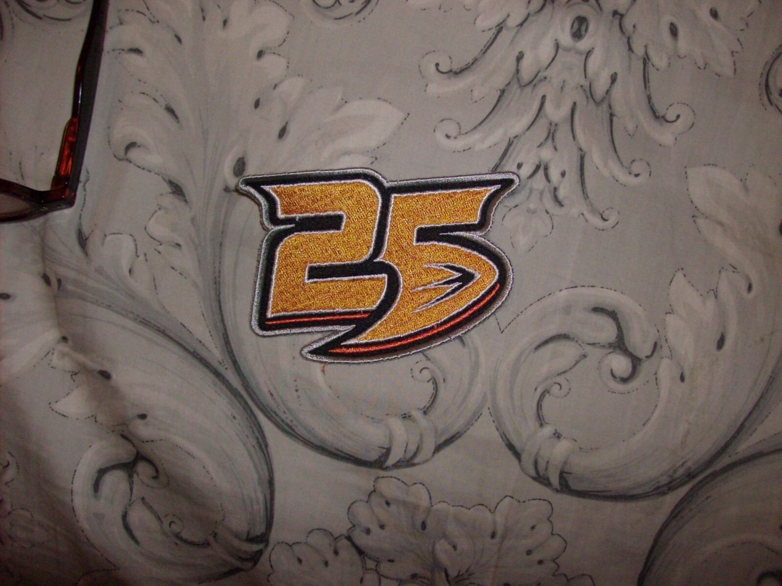 Authentic Anaheim Mighty Ducks 25 Years patch, 2.5 inches by 3.5 inches