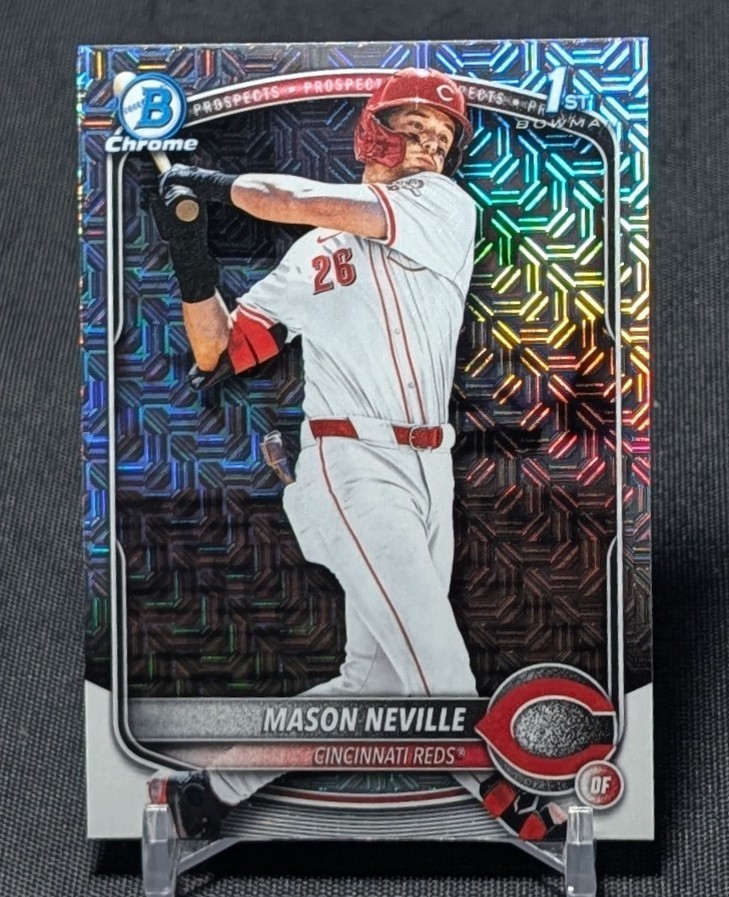 Mason Neville 1st Chrome Mojo Refractor Rookie 2025 Bowman Draft #BDC-109 Reds