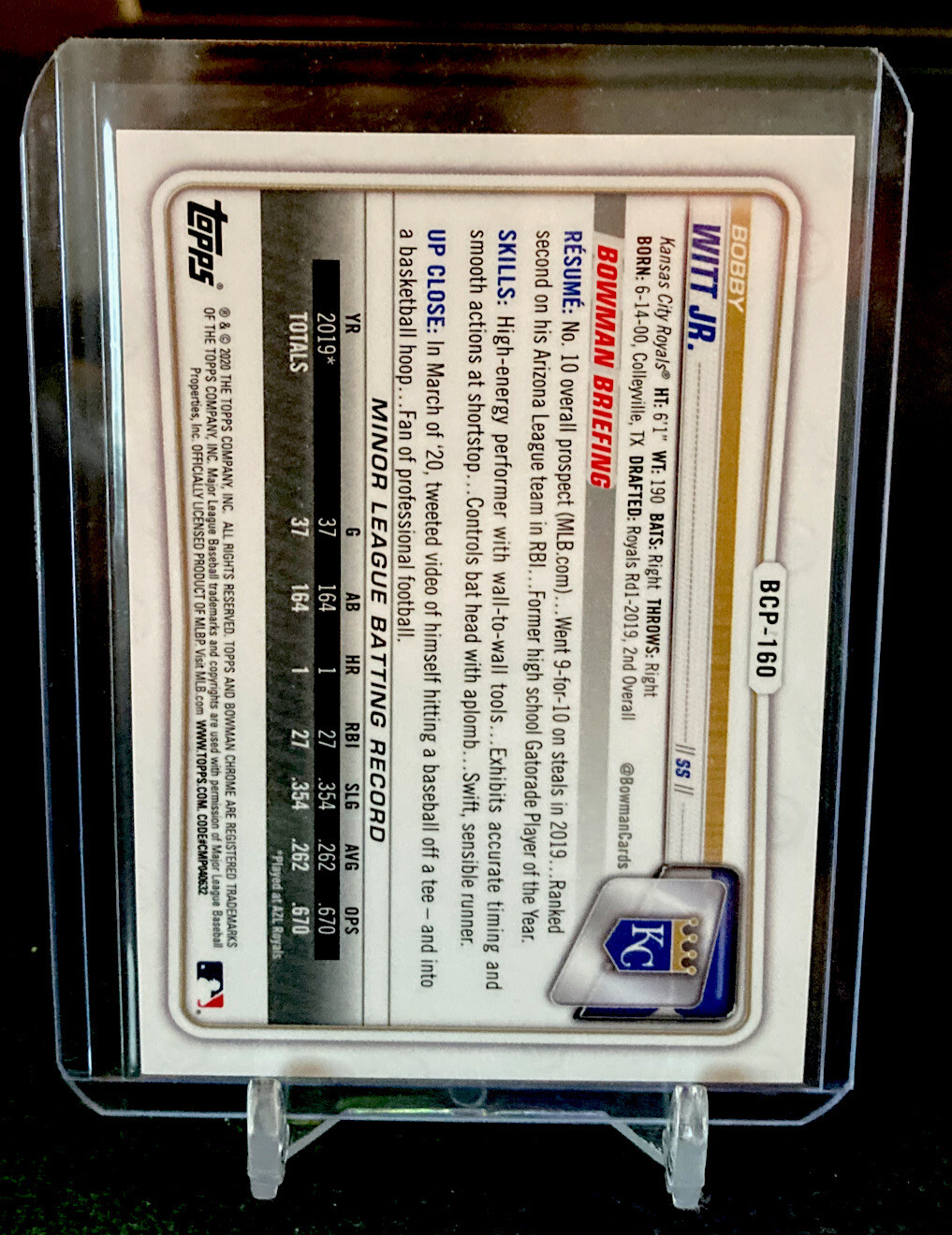 Bobby Witt Jr. 2020 Bowman Chrome Mega Box Green Refractor #BCP160 #12/99 RC! 📈