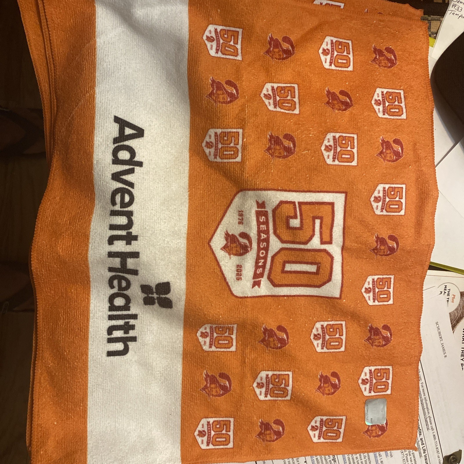 Tampa Bay Buccaneers 50th Anniversary Official Game Towel Orange Clean Perfect