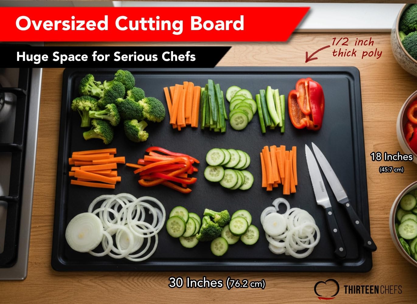 Thirteen Chefs Extra Large 30 x 18 Inch Grooved Cutting 30″L x 18″W, Black