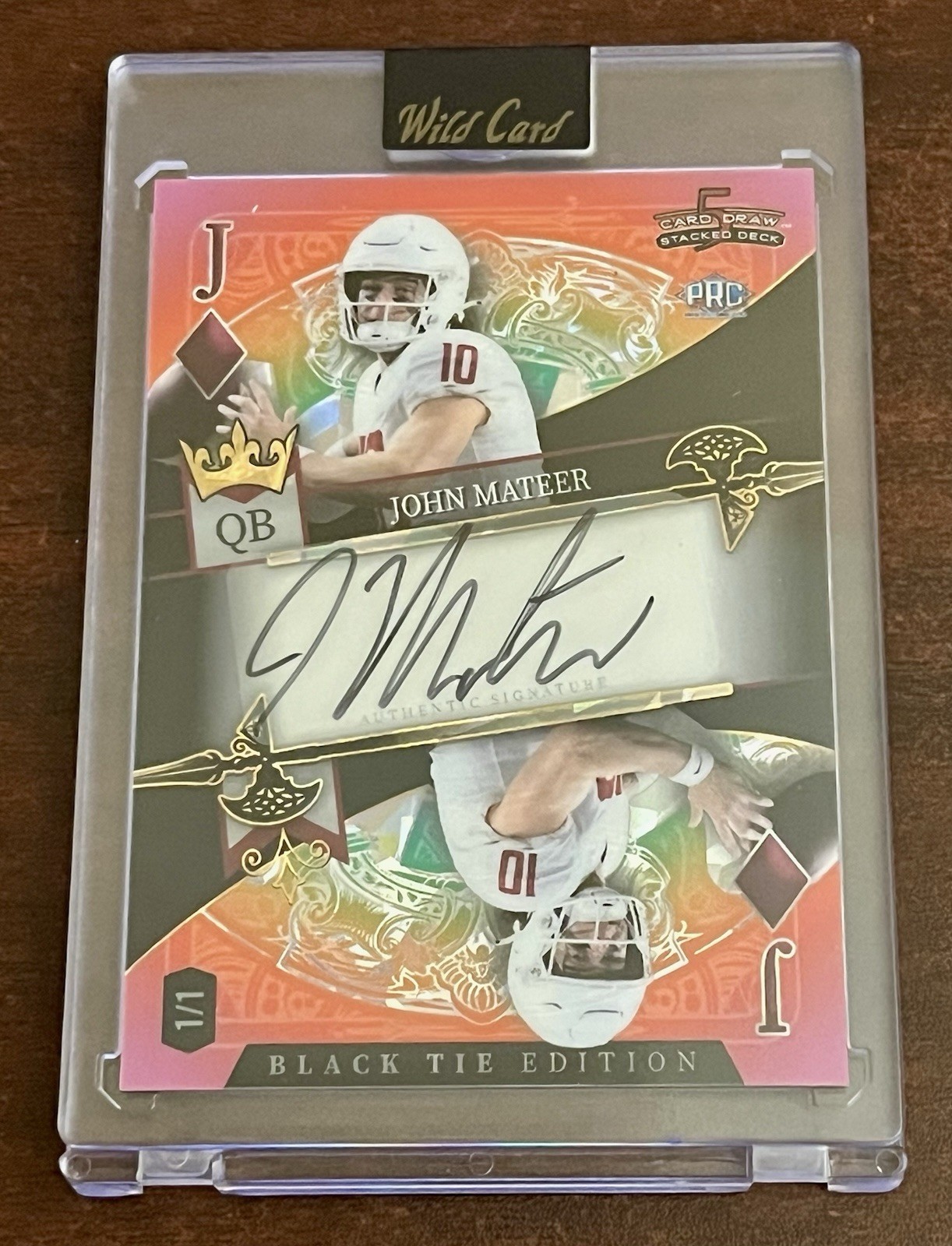 John Mateer 1/1 PRC RC Auto Oklahoma QB Black Tie Mirror Jack 2026 Wild Card