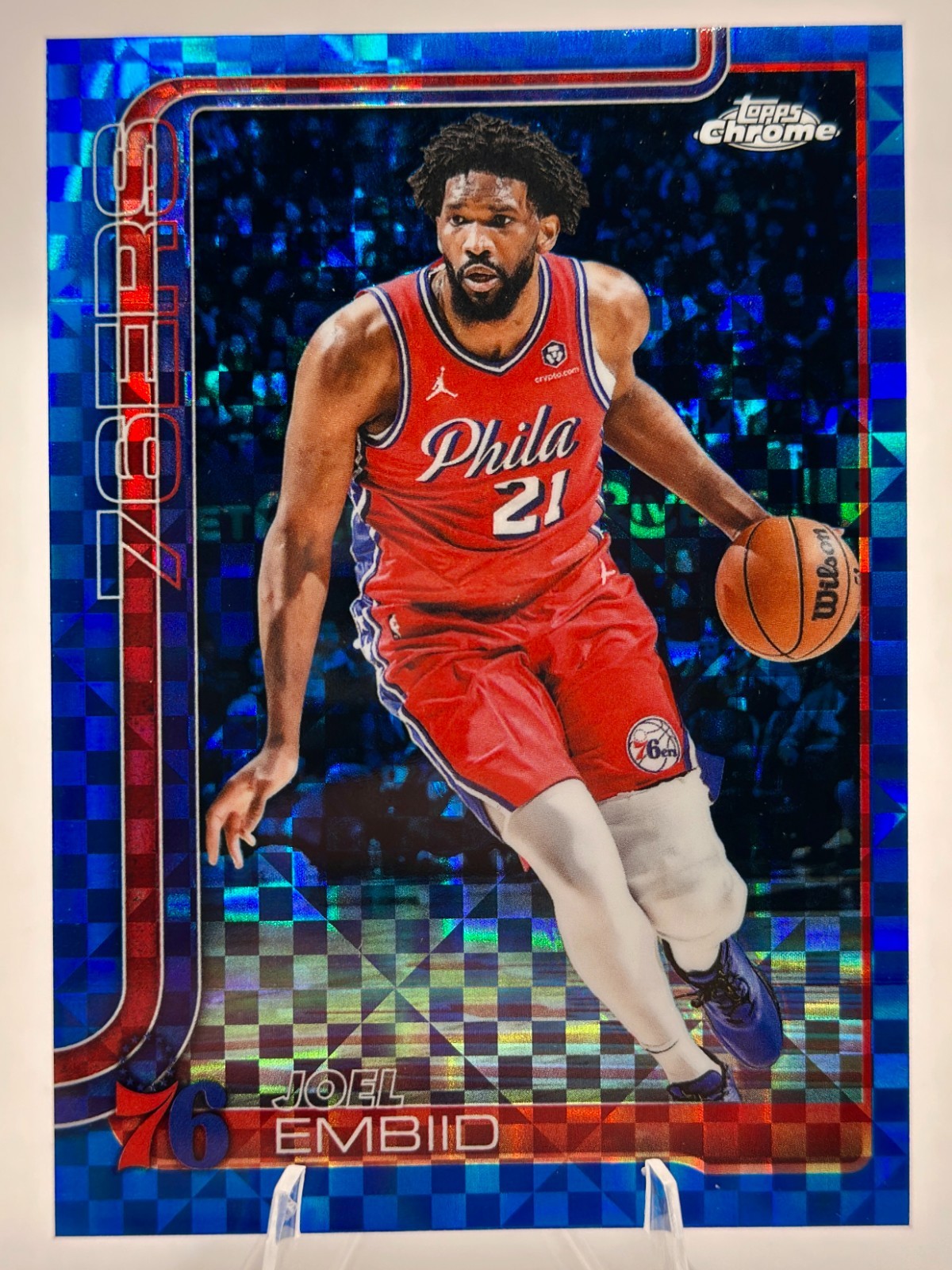 2025-26 Topps Chrome Basketball Joel Embiid Blue X-Fractor #149 76ers