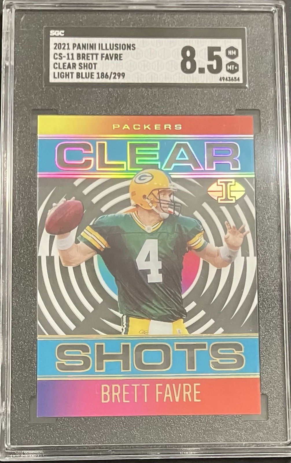 2021 Panini Illusions – Clear Shots Brett Favre #CS-11 Light Blue /299 SGC 8.5