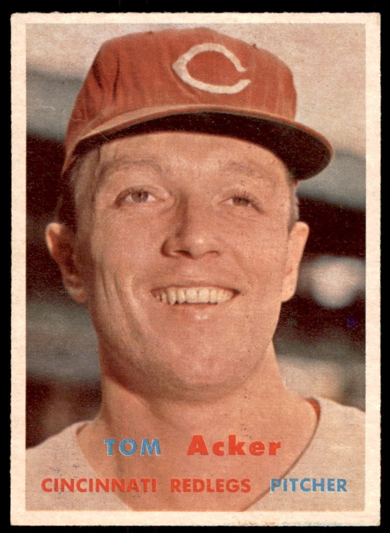 1957 Topps #219 TOM ACKER Cincinnati Redlegs VG-VGEX (Lt Wrinkle TL)