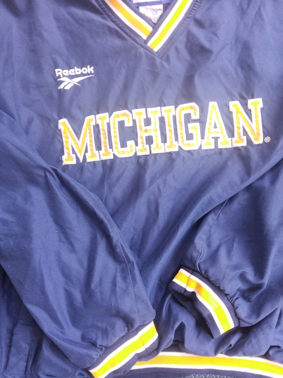 Michigan Wolverine Pullover Men Large Reebok Windbreaker Vintage EC Blue Yellow