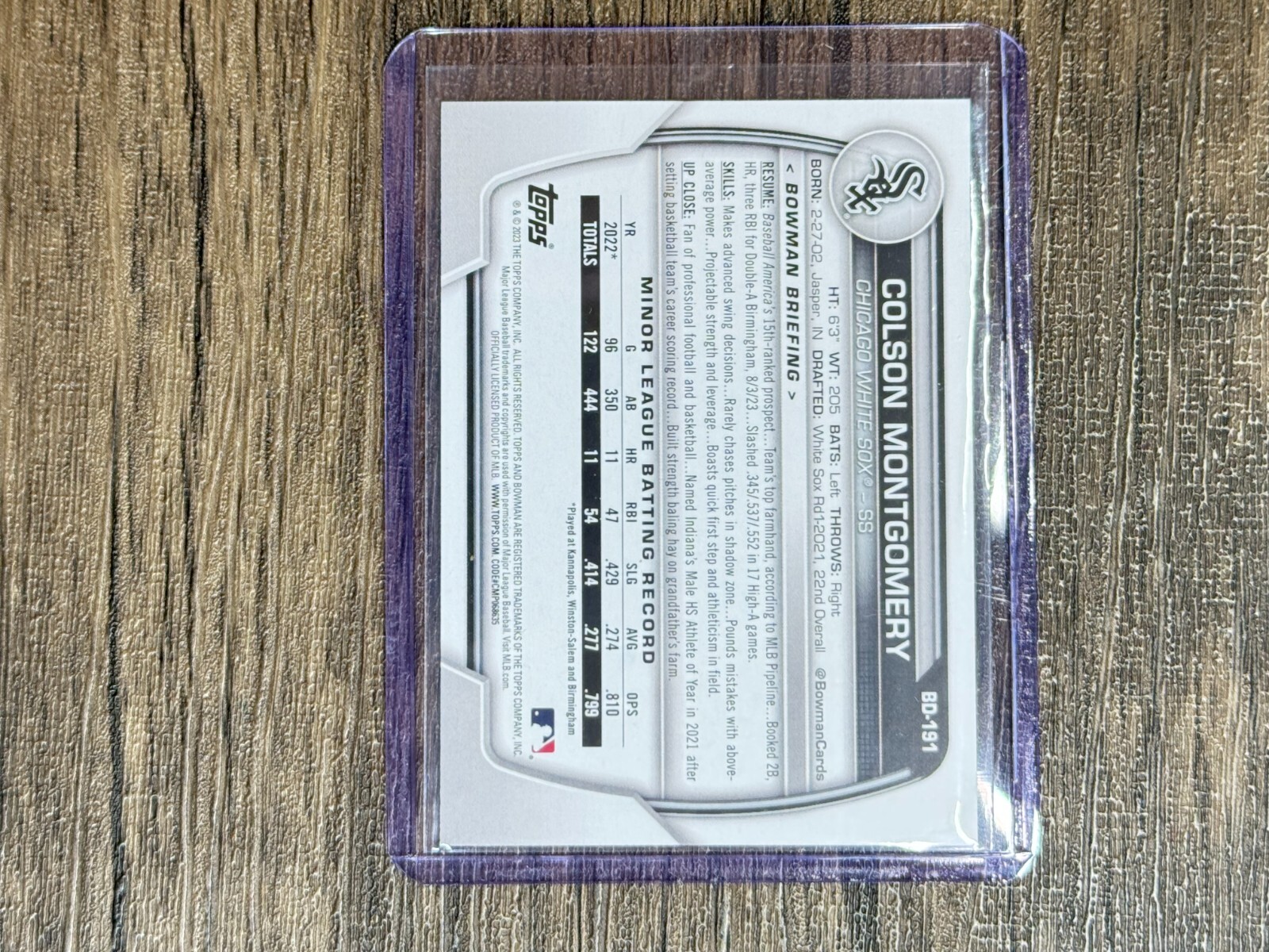 2022 Bowman Draft COLSON MONTGOMERY #BD-191 White Sox