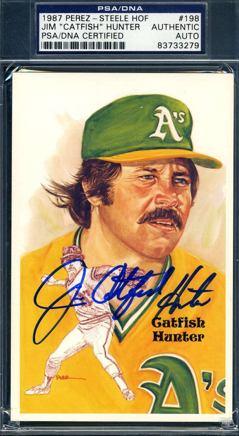 Jim Catfish Hunter PSA DNA Coa Signed Perez Steele Postcard Set Break Autograph