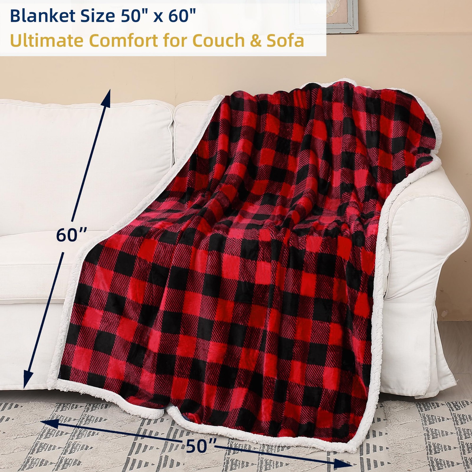Catalonia Red Black Checkered Holiday Blanket, Buffalo Plaid 50″x60″,