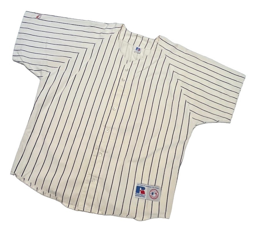 Russell Athletic Vintage 90s MLB Baseball Jersey USA Pin Stripe Blank Large