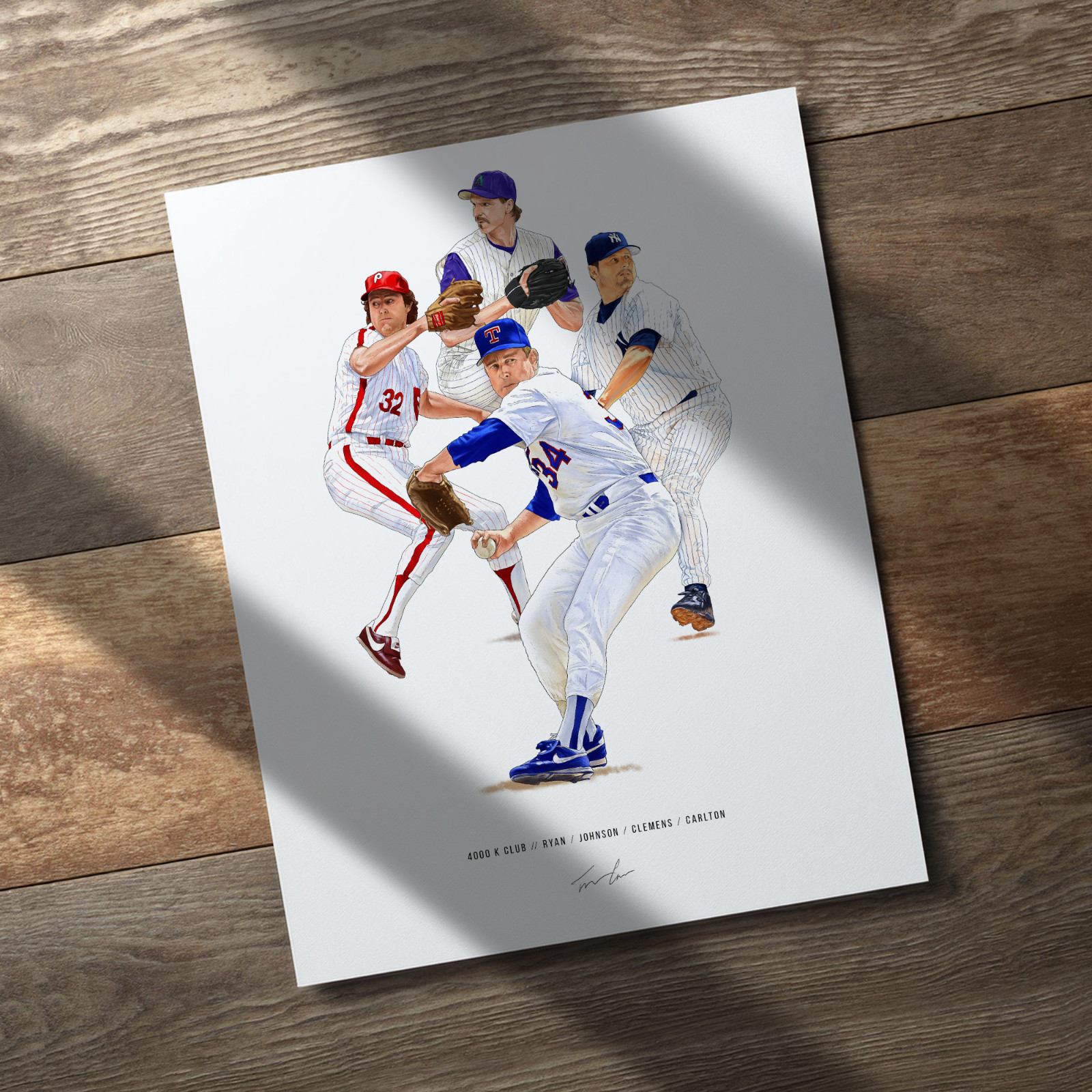 4000 K Strikeout Club Nolan Ryan Baseball 8×10 Print Poster Art Illustrated