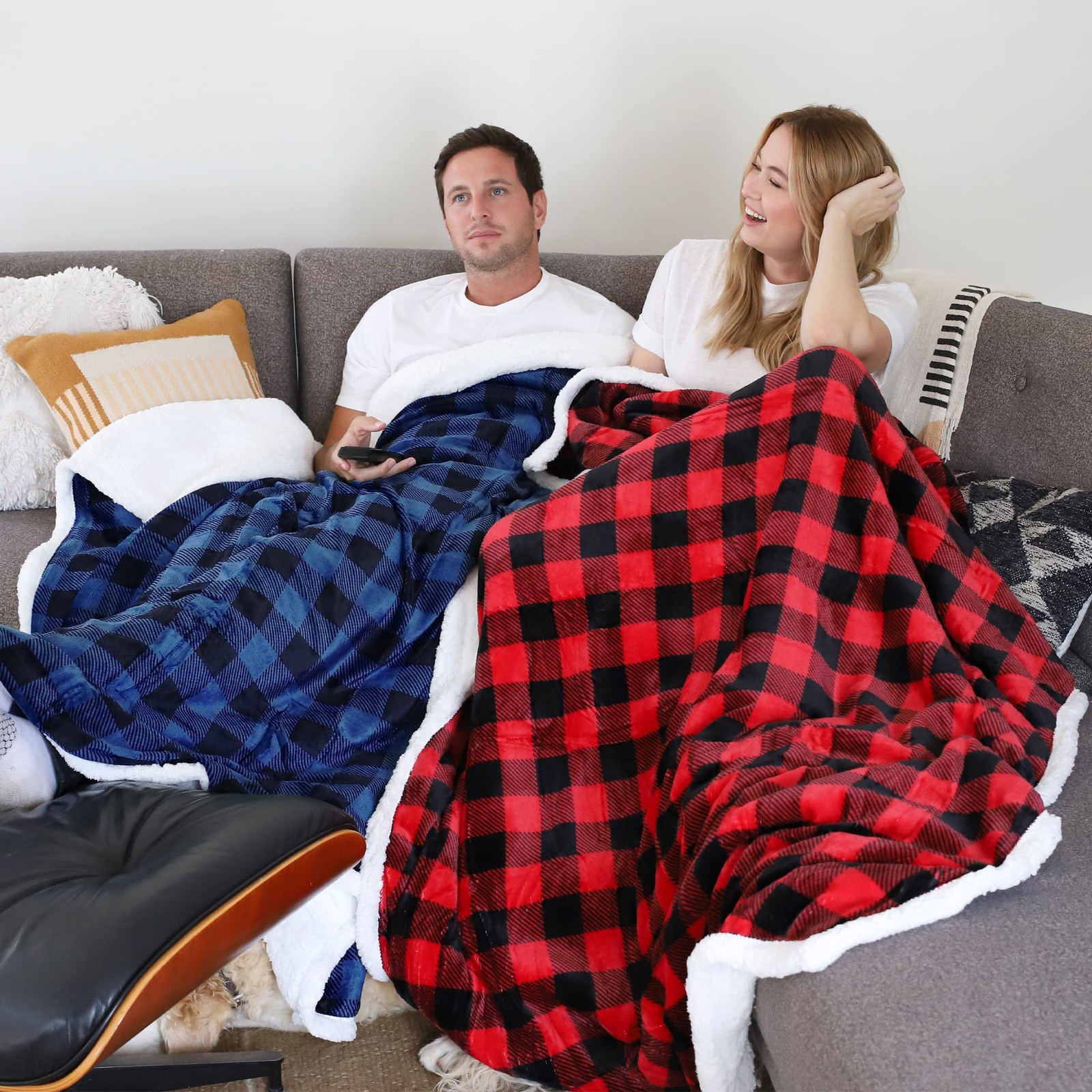 Catalonia Red Black Checkered Holiday Blanket, Buffalo Plaid 50″x60″,