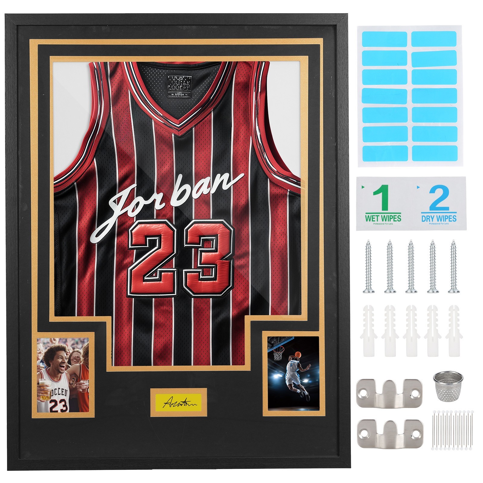 Blue & Orange Jersey Display, Wall Mount Frame w/ Mat, Photo Slot & Hardware